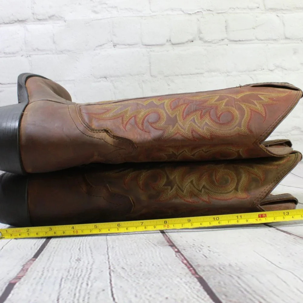 Justin Brown Leather Pointed Toe Slip on Western Cowboy Boots Size 9 D - Picture 8 of 9